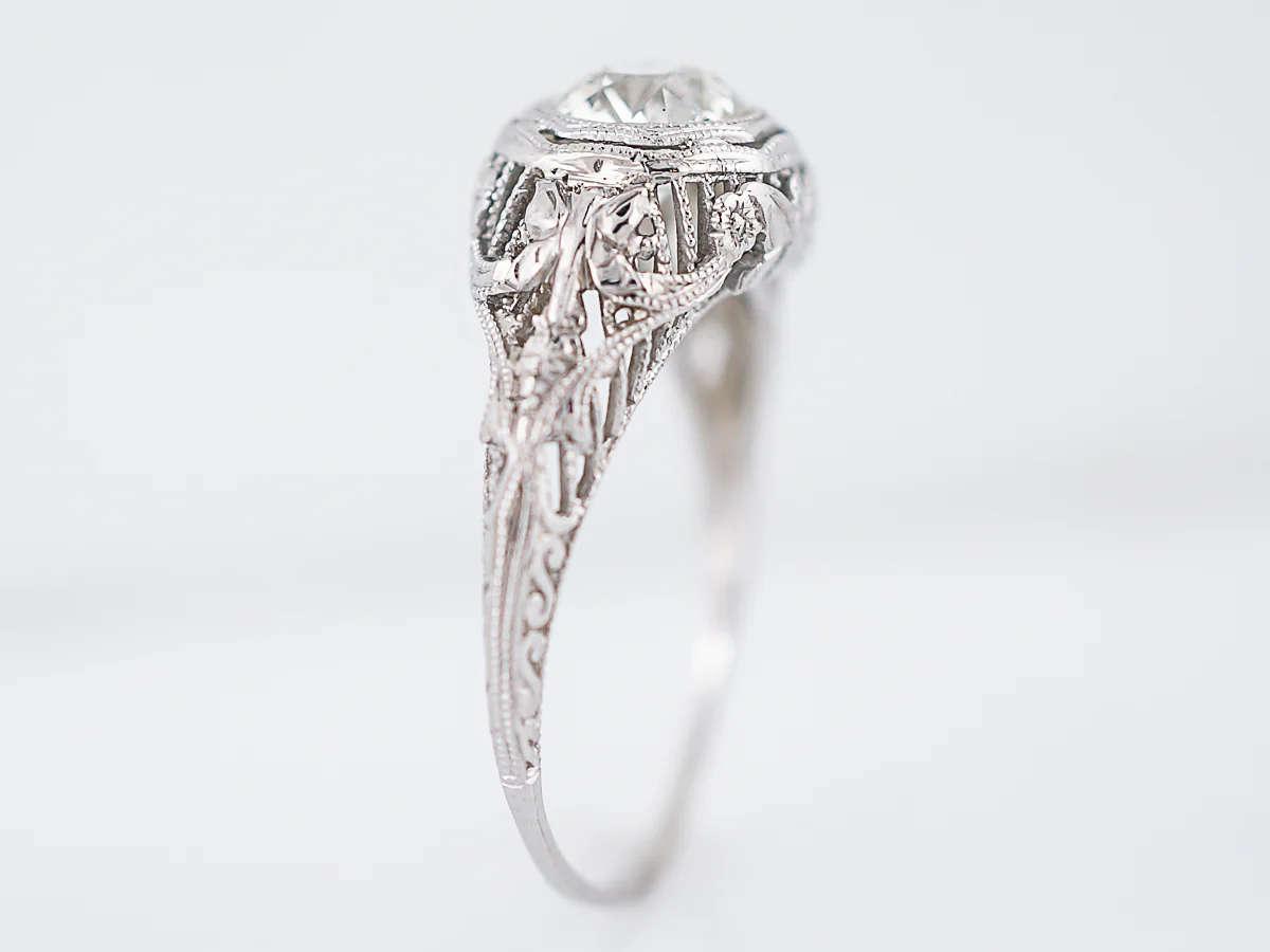 Antique Engagement Ring Art Deco .78ct Old European Cut Diamond in 18k White Gold - Image 5
