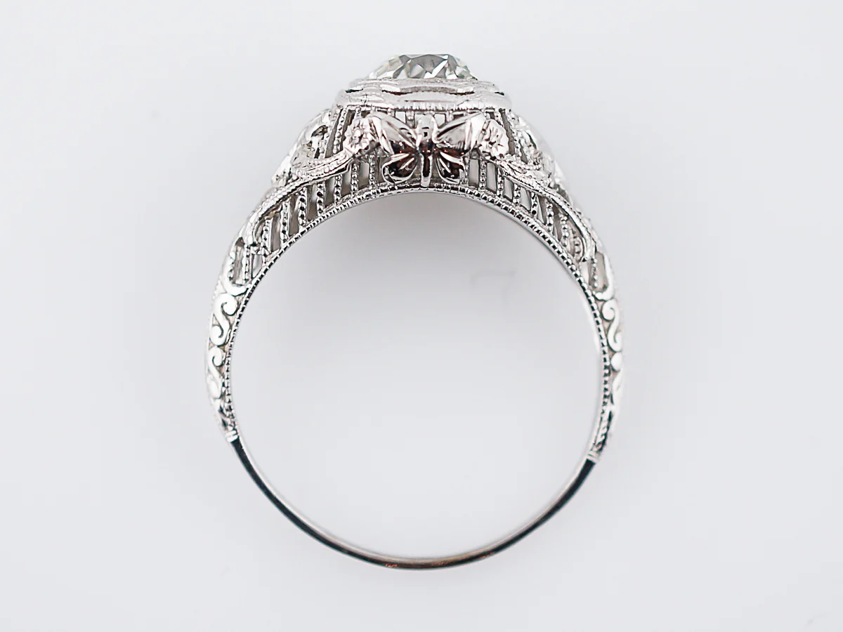 Antique Engagement Ring Art Deco .78ct Old European Cut Diamond in 18k White Gold - Image 6