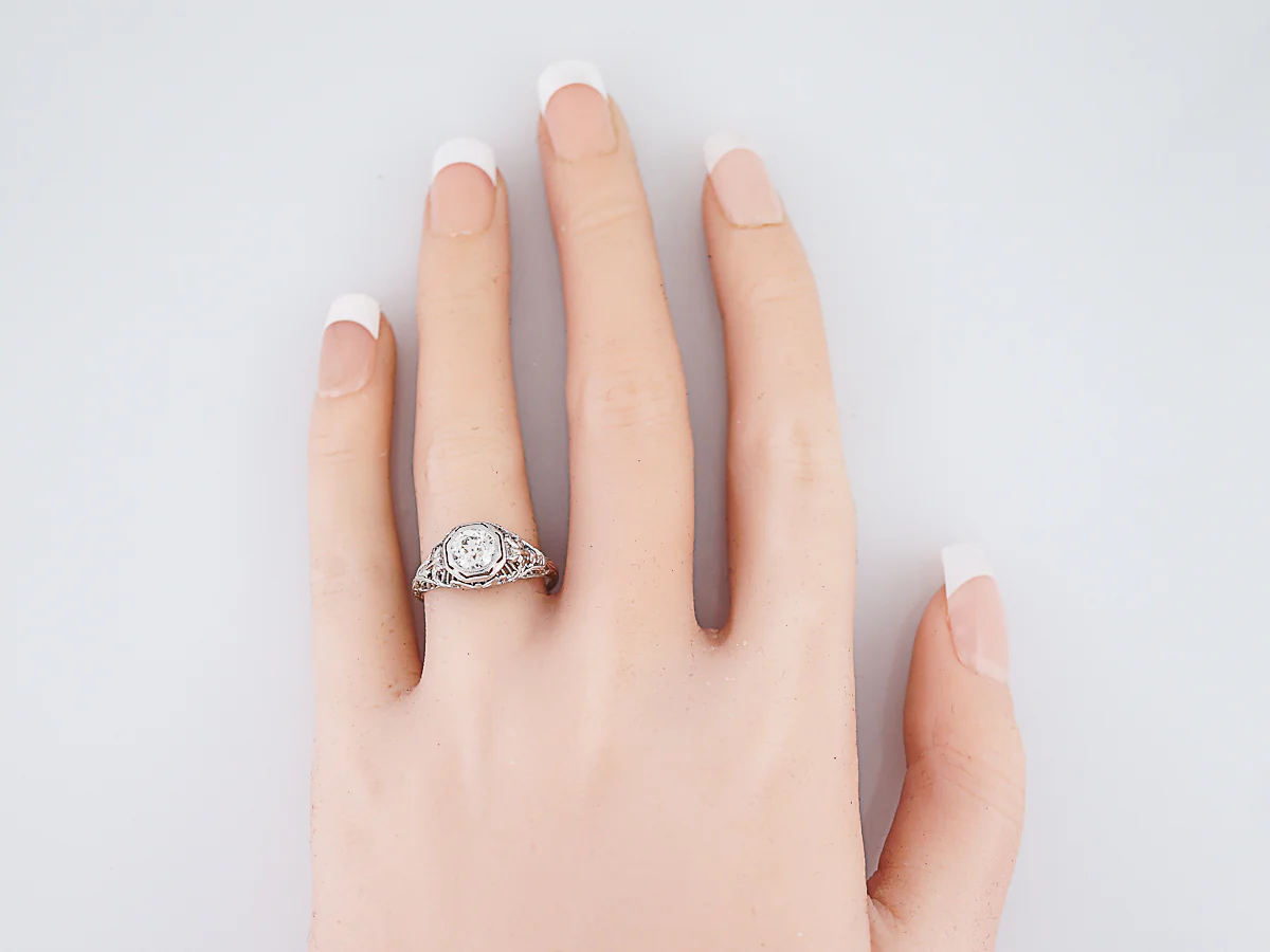Antique Engagement Ring Art Deco .78ct Old European Cut Diamond in 18k White Gold - Image 7