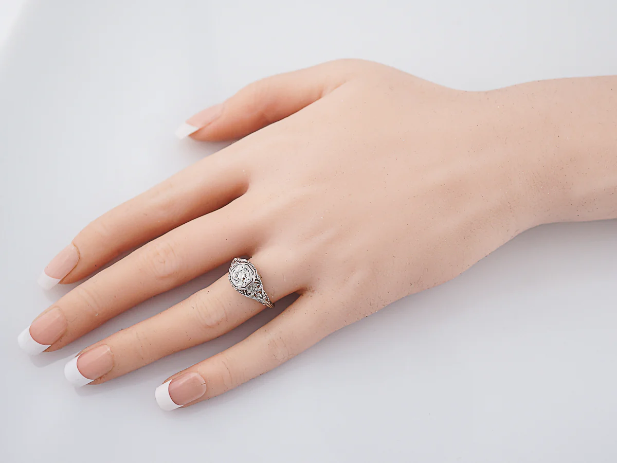 Antique Engagement Ring Art Deco .78ct Old European Cut Diamond in 18k White Gold - Image 8