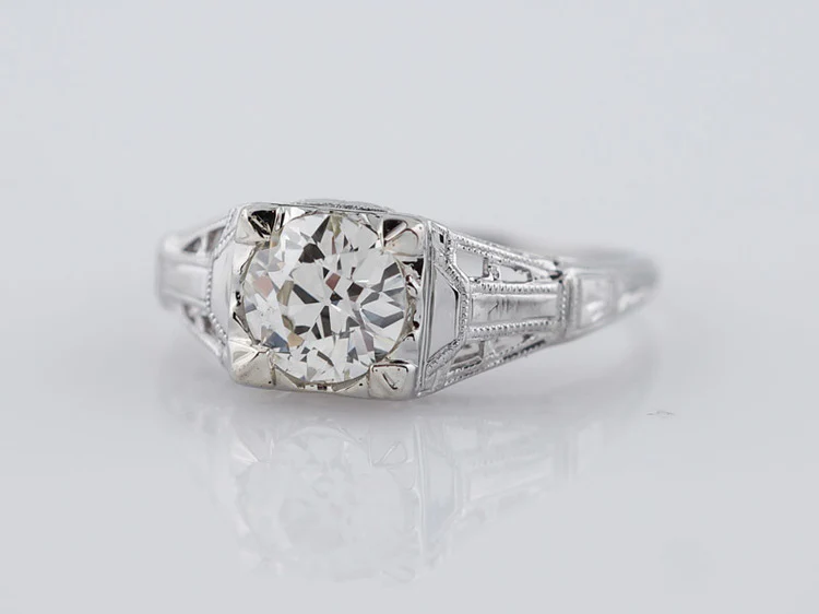 Antique Engagement Ring Art Deco .79 ct Old European Cut Diamond in 18K White Gold - Image 3