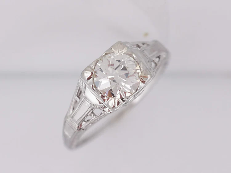 Antique Engagement Ring Art Deco .79 ct Old European Cut Diamond in 18K White Gold - Image 4