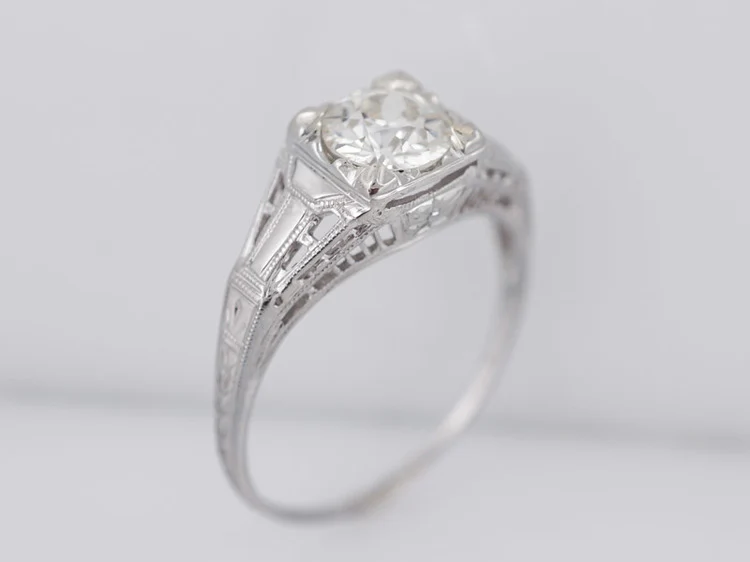 Antique Engagement Ring Art Deco .79 ct Old European Cut Diamond in 18K White Gold - Image 5