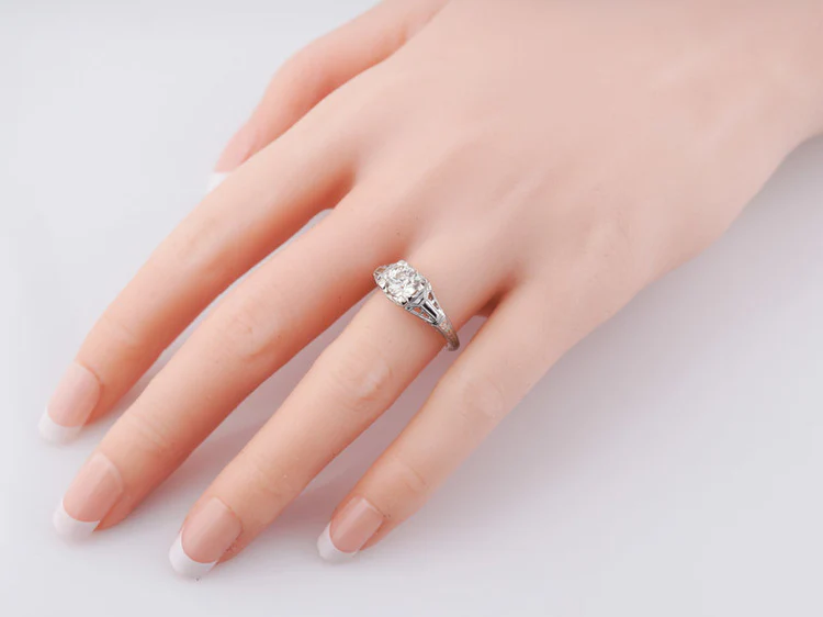 Antique Engagement Ring Art Deco .79 ct Old European Cut Diamond in 18K White Gold - Image 6