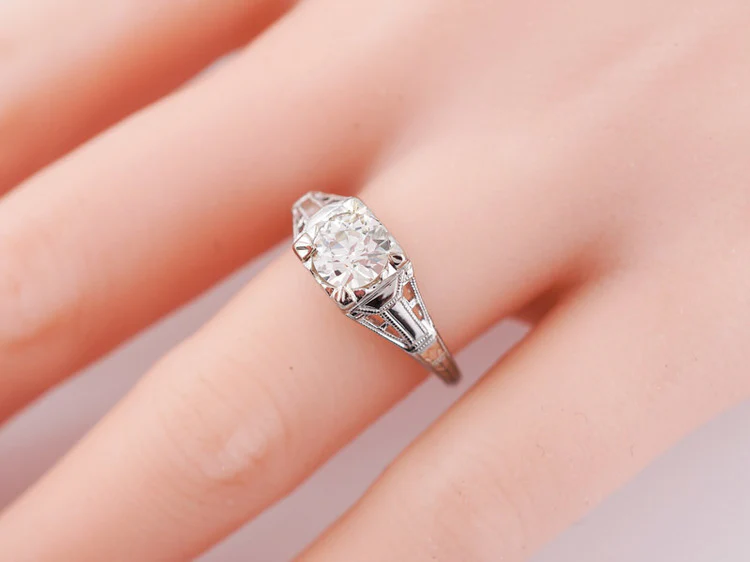 Antique Engagement Ring Art Deco .79 ct Old European Cut Diamond in 18K White Gold - Image 8