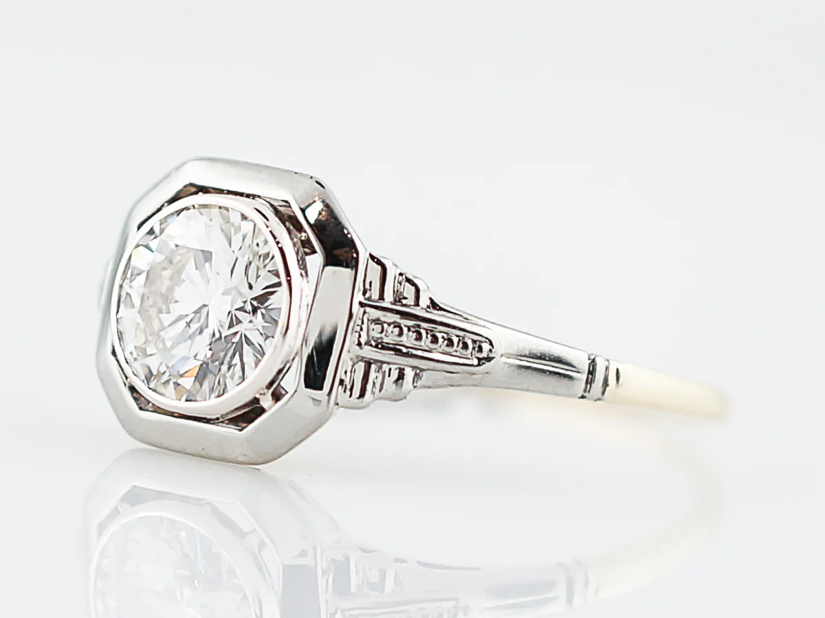 Antique Engagement Ring Art Deco .79 Round Brilliant Cut Diamond in 14k Yellow & White Gold - Image 2