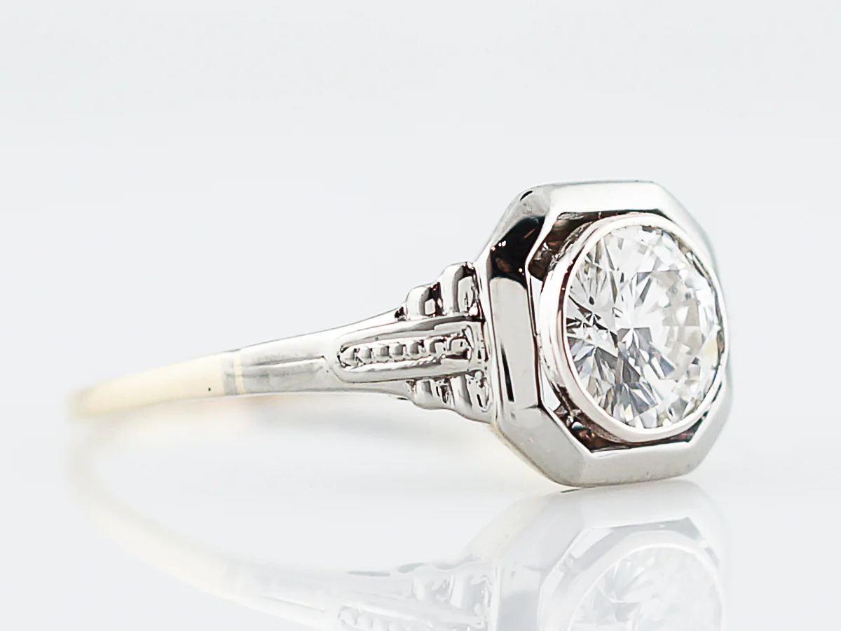 Antique Engagement Ring Art Deco .79 Round Brilliant Cut Diamond in 14k Yellow & White Gold - Image 3