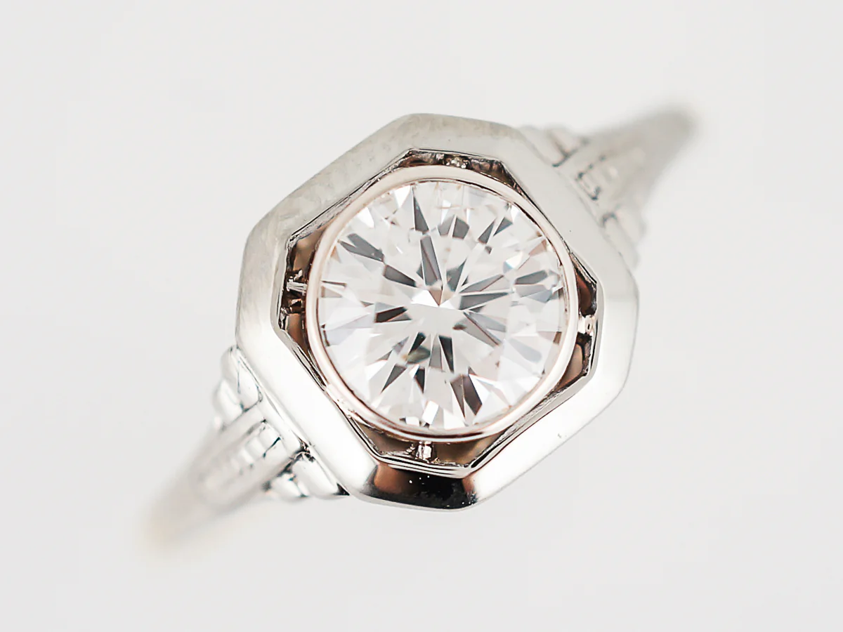 Antique Engagement Ring Art Deco .79 Round Brilliant Cut Diamond in 14k Yellow & White Gold - Image 4
