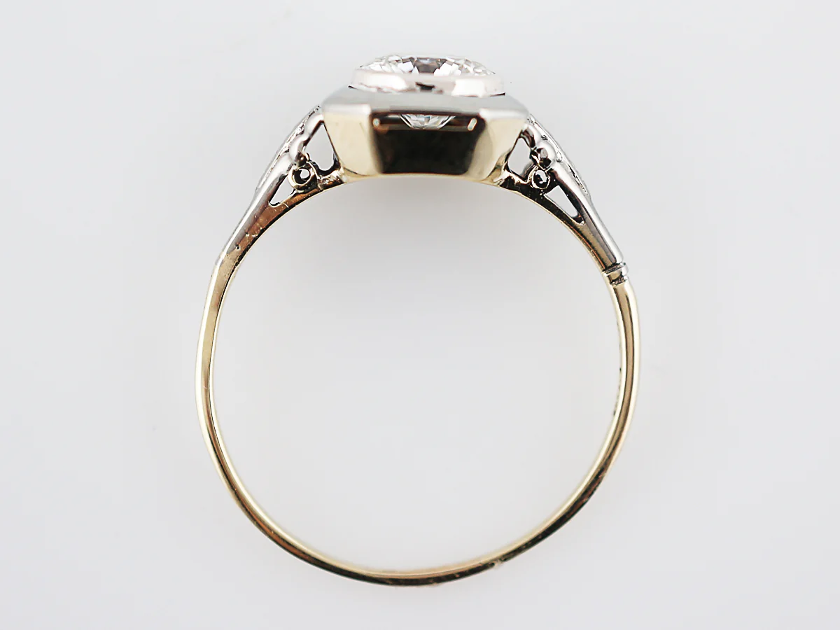 Antique Engagement Ring Art Deco .79 Round Brilliant Cut Diamond in 14k Yellow & White Gold - Image 5