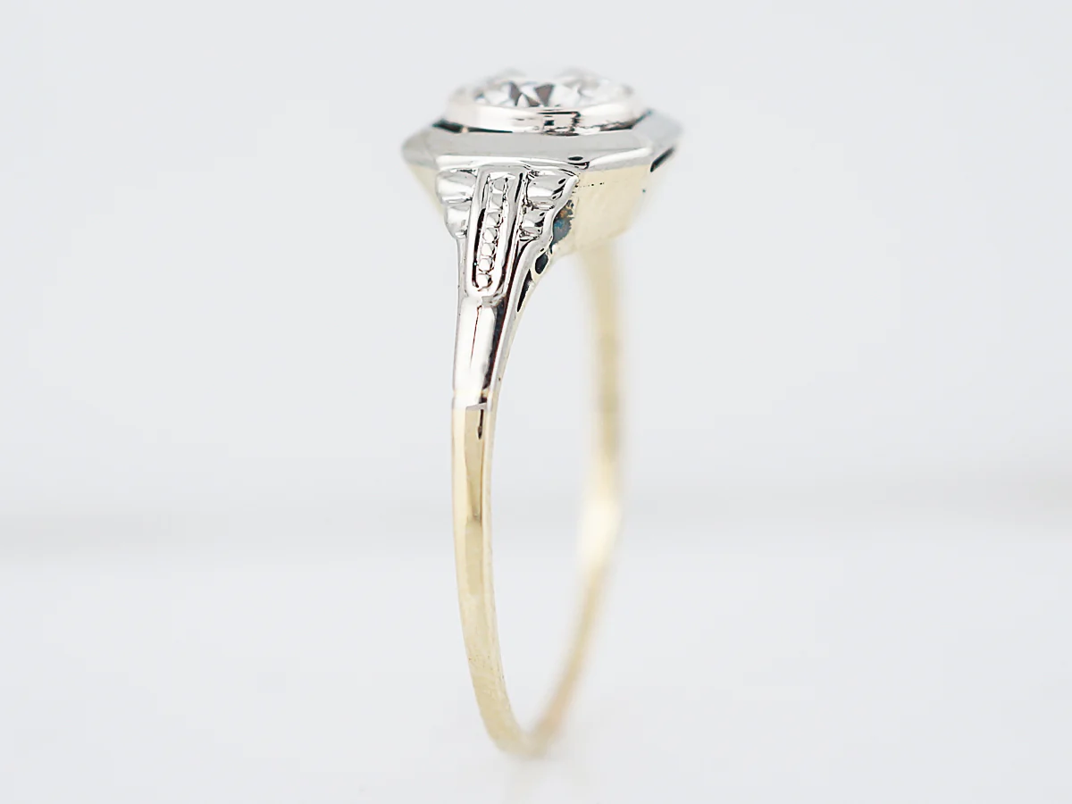 Antique Engagement Ring Art Deco .79 Round Brilliant Cut Diamond in 14k Yellow & White Gold - Image 6