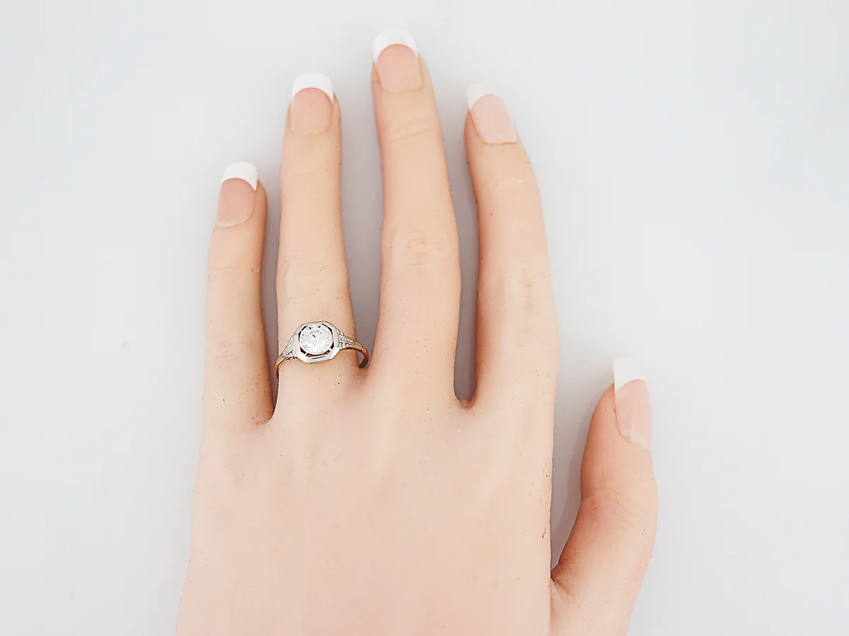 Antique Engagement Ring Art Deco .79 Round Brilliant Cut Diamond in 14k Yellow & White Gold - Image 7