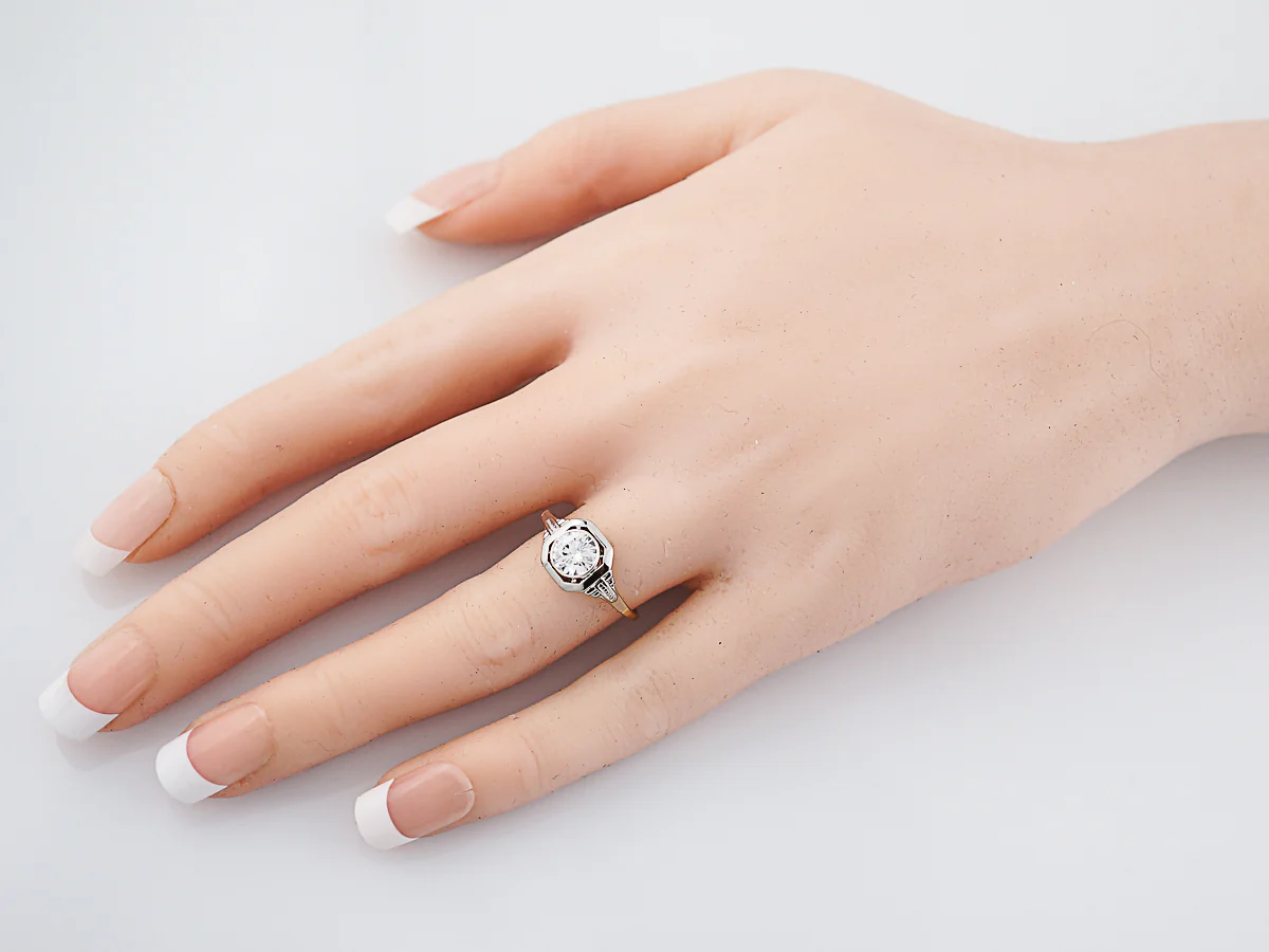 Antique Engagement Ring Art Deco .79 Round Brilliant Cut Diamond in 14k Yellow & White Gold - Image 8
