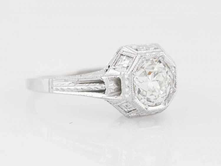 Antique Engagement Ring Art Deco .80 Old European Cut Diamond in 18k White Gold - Image 2