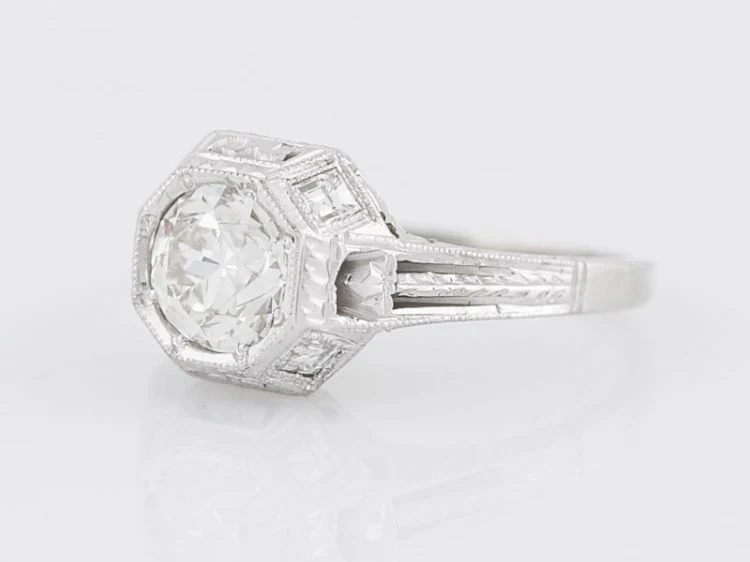 Antique Engagement Ring Art Deco .80 Old European Cut Diamond in 18k White Gold - Image 3