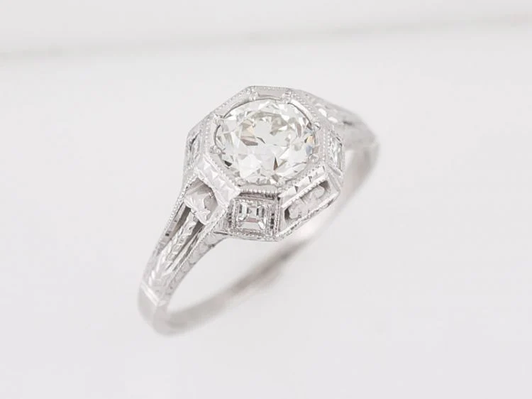 Antique Engagement Ring Art Deco .80 Old European Cut Diamond in 18k White Gold - Image 4