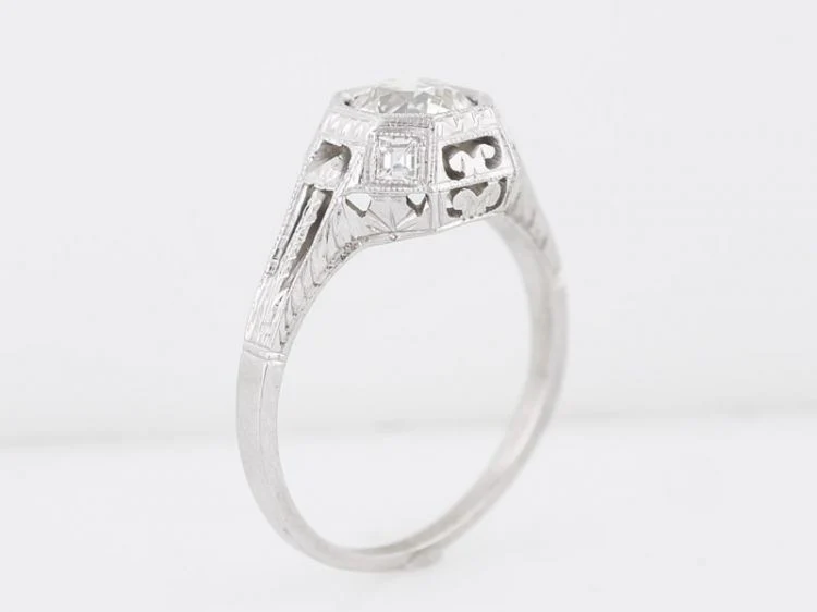 Antique Engagement Ring Art Deco .80 Old European Cut Diamond in 18k White Gold - Image 5