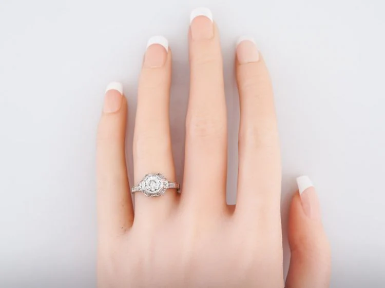 Antique Engagement Ring Art Deco .80 Old European Cut Diamond in 18k White Gold - Image 6
