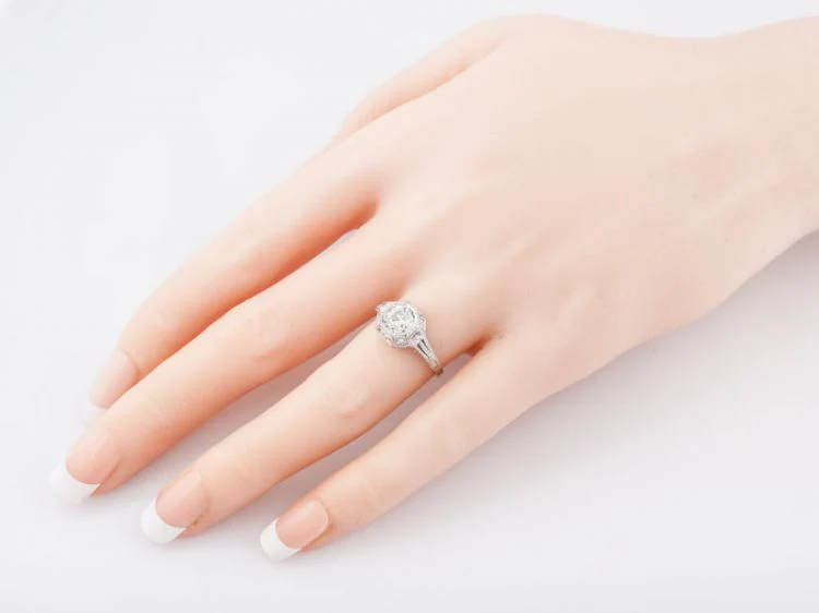 Antique Engagement Ring Art Deco .80 Old European Cut Diamond in 18k White Gold - Image 8