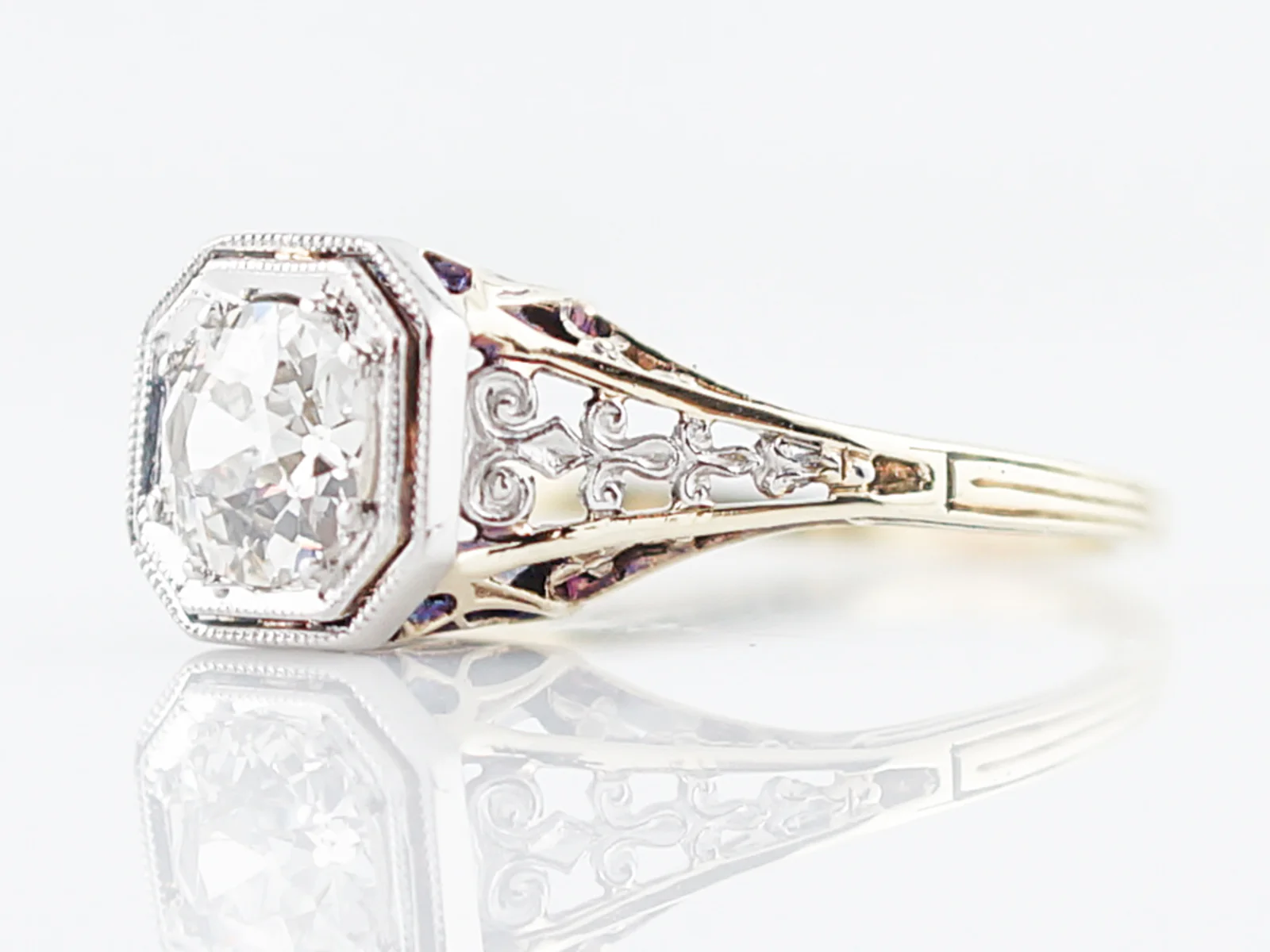 Antique Engagement Ring Art Deco .80 Old Mine Cut in 14k Yellow Gold & Platinum - Image 2