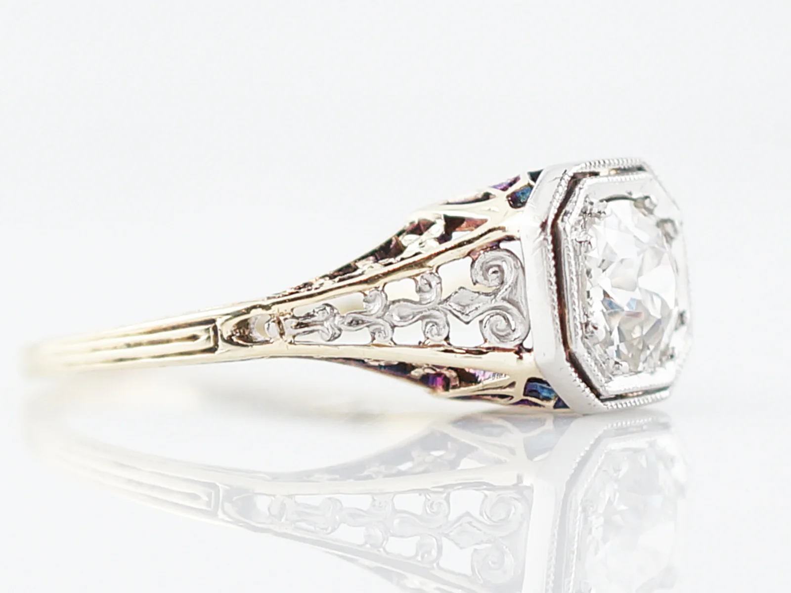 Antique Engagement Ring Art Deco .80 Old Mine Cut in 14k Yellow Gold & Platinum - Image 3