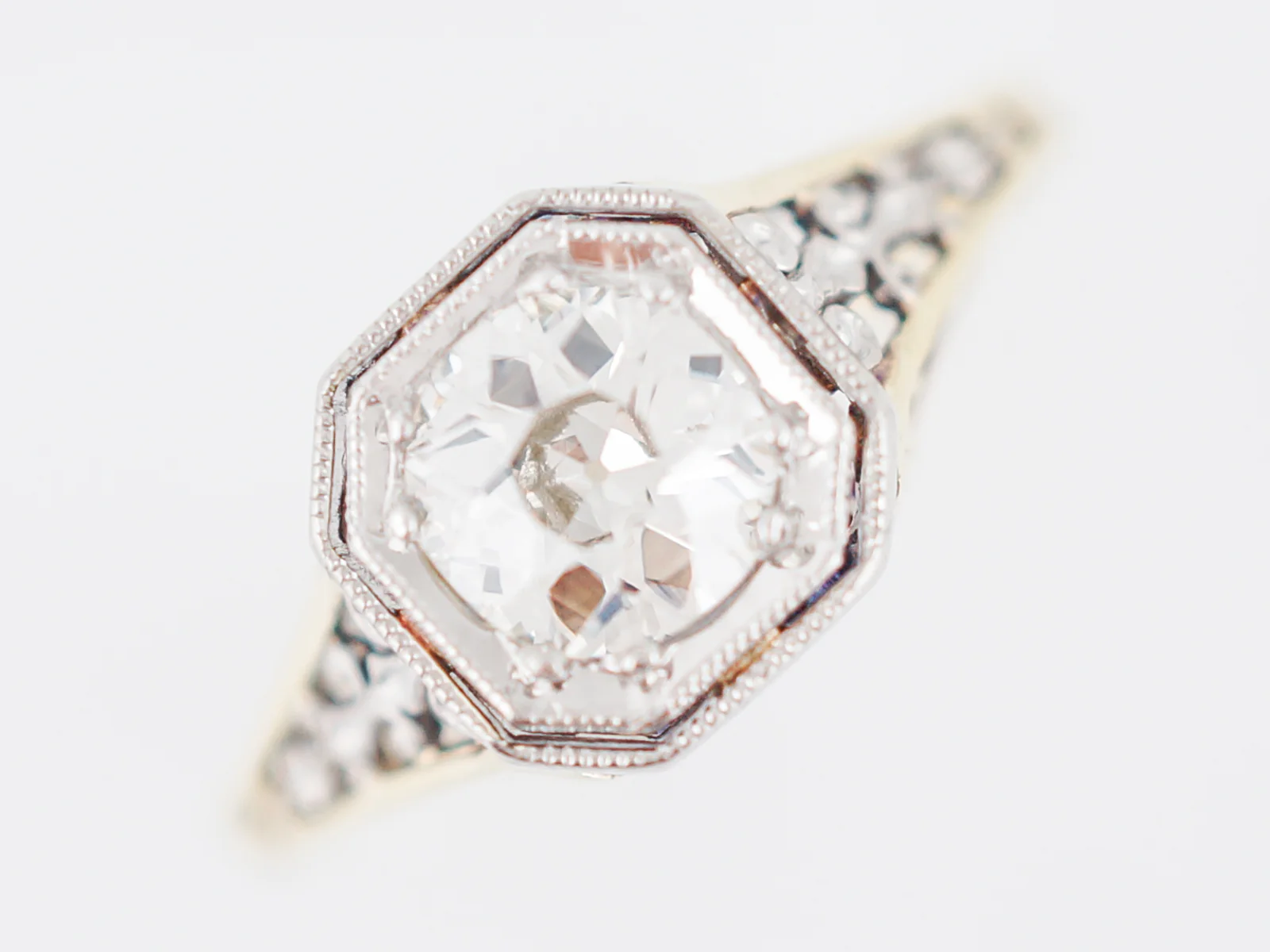 Antique Engagement Ring Art Deco .80 Old Mine Cut in 14k Yellow Gold & Platinum - Image 4