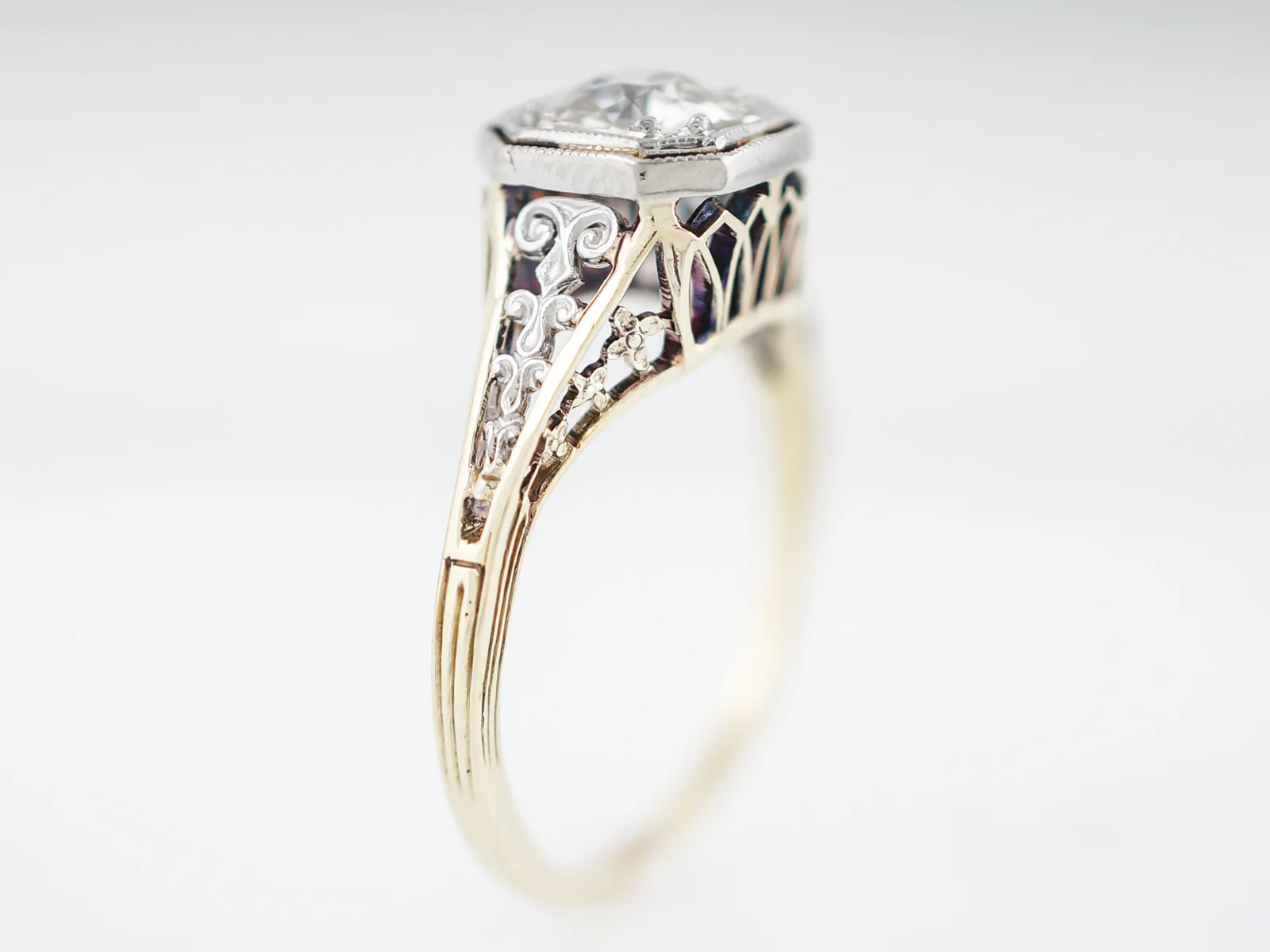 Antique Engagement Ring Art Deco .80 Old Mine Cut in 14k Yellow Gold & Platinum - Image 5