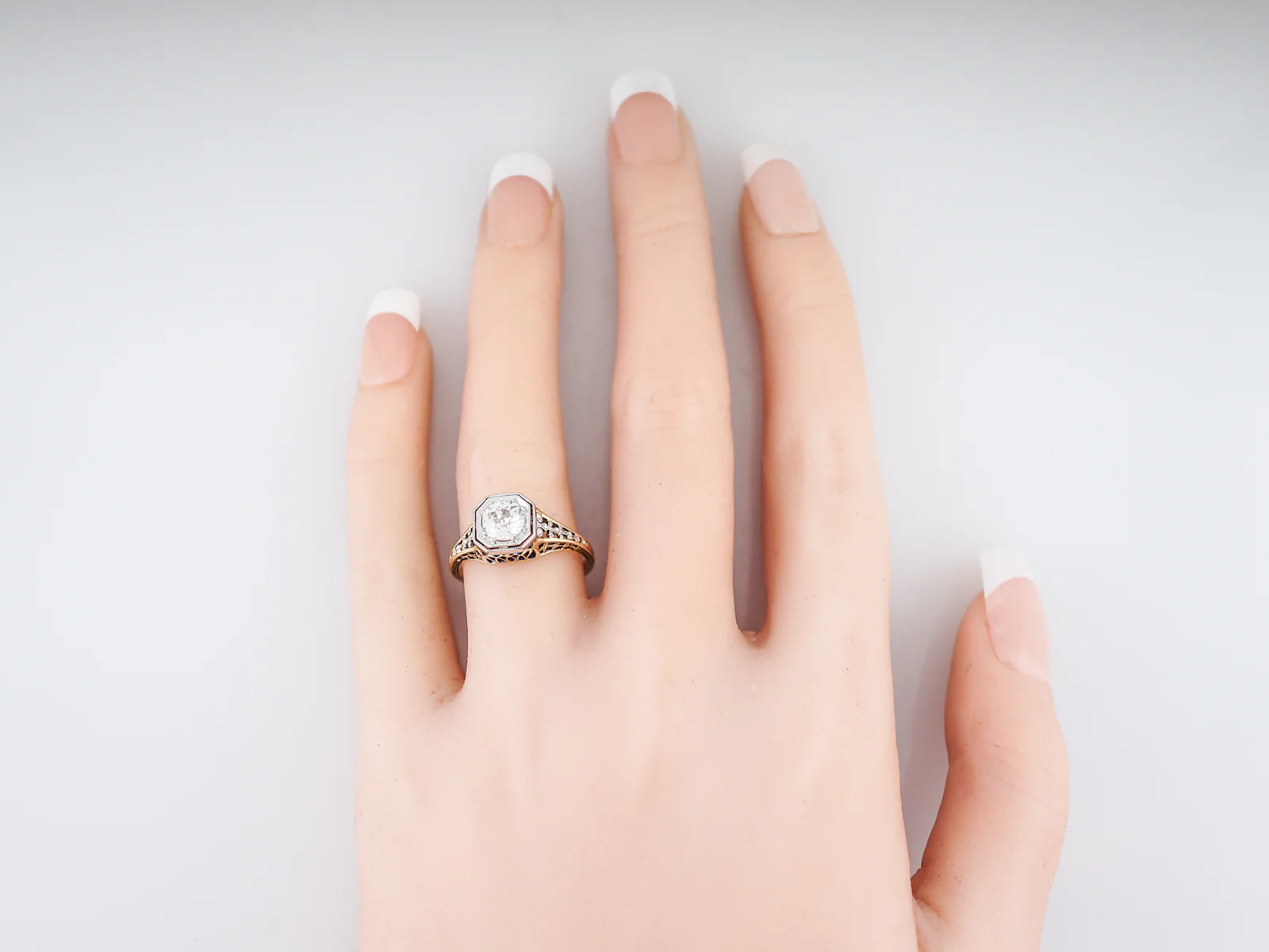 Antique Engagement Ring Art Deco .80 Old Mine Cut in 14k Yellow Gold & Platinum - Image 7