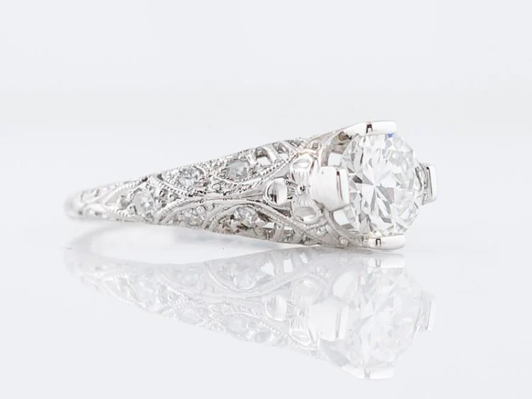 Antique Engagement Ring Art Deco .80 Transitional Cut Diamond in Platinum - Image 2