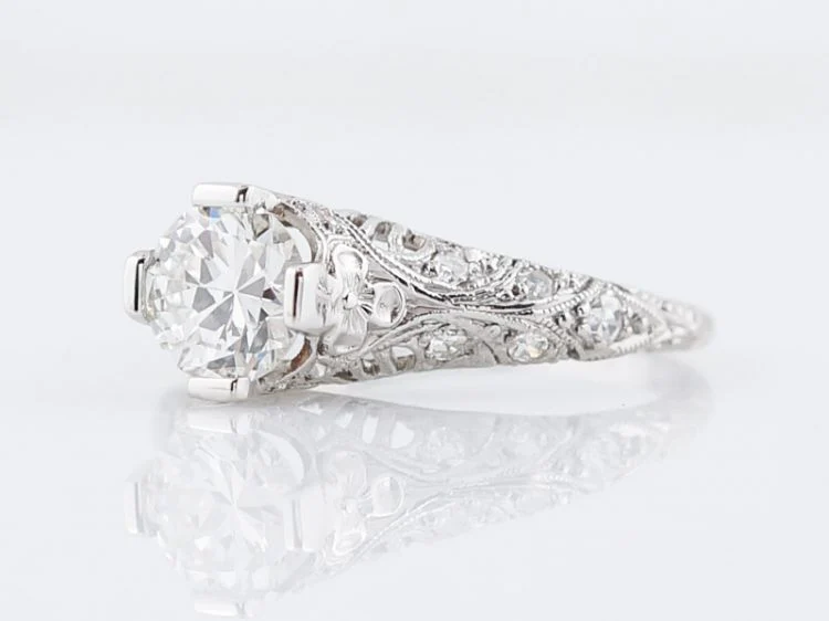 Antique Engagement Ring Art Deco .80 Transitional Cut Diamond in Platinum - Image 3