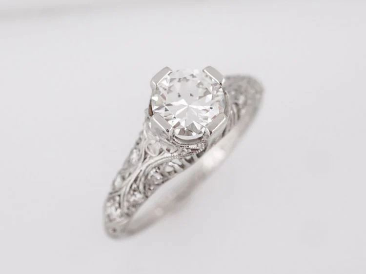 Antique Engagement Ring Art Deco .80 Transitional Cut Diamond in Platinum - Image 4