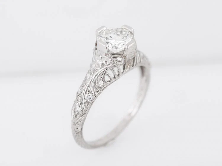 Antique Engagement Ring Art Deco .80 Transitional Cut Diamond in Platinum - Image 5