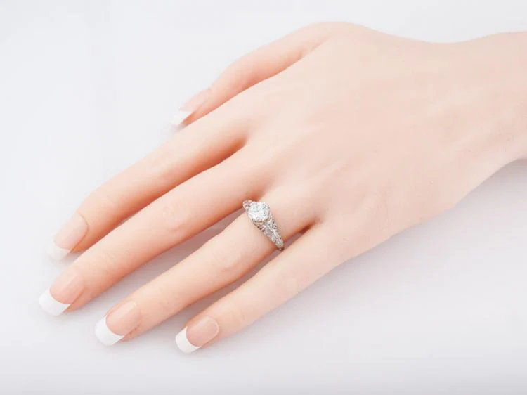 Antique Engagement Ring Art Deco .80 Transitional Cut Diamond in Platinum - Image 7