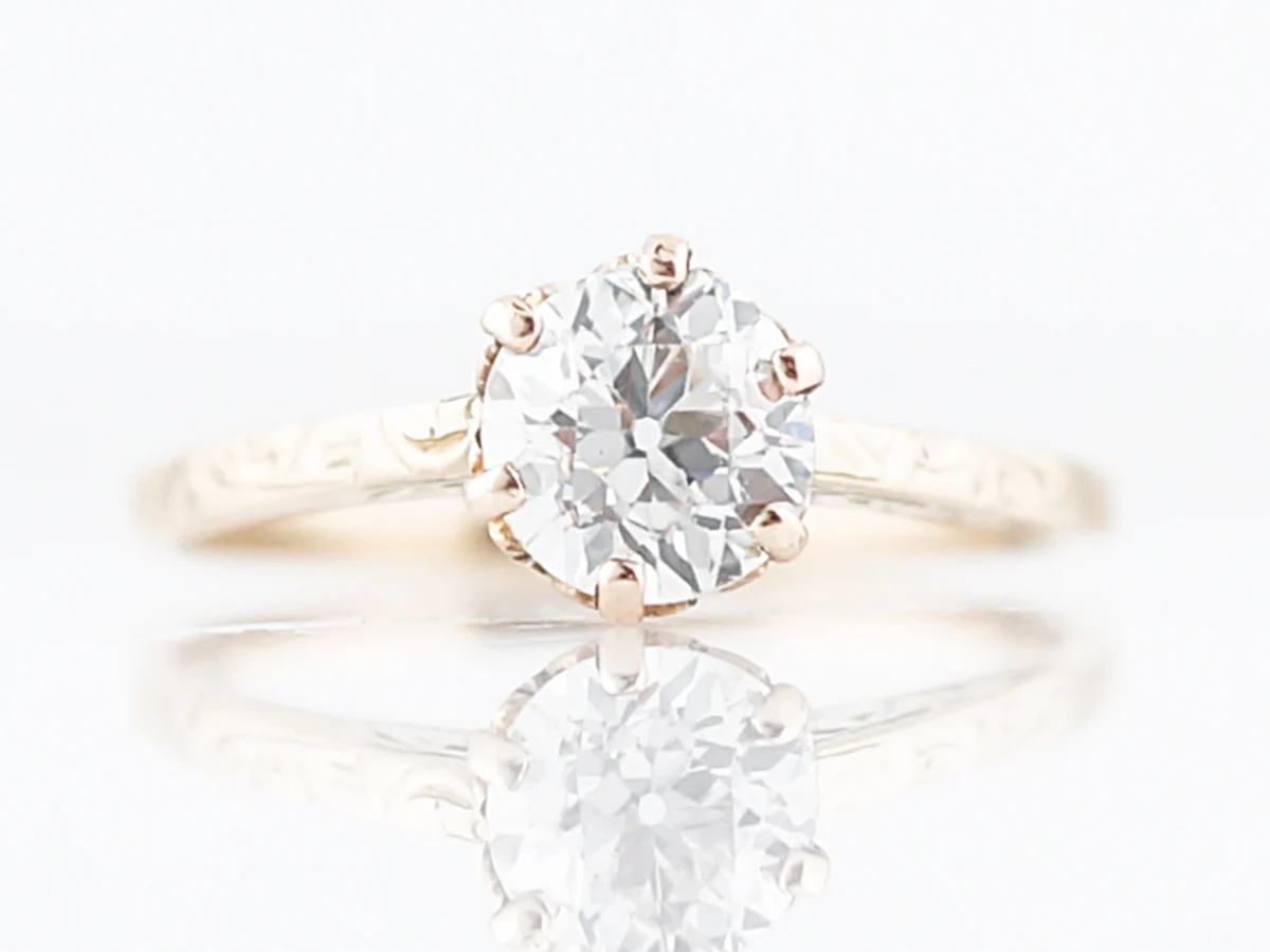 Antique Engagement Ring Art Deco .81 Old European Cut Diamond in 14k Yellow Gold