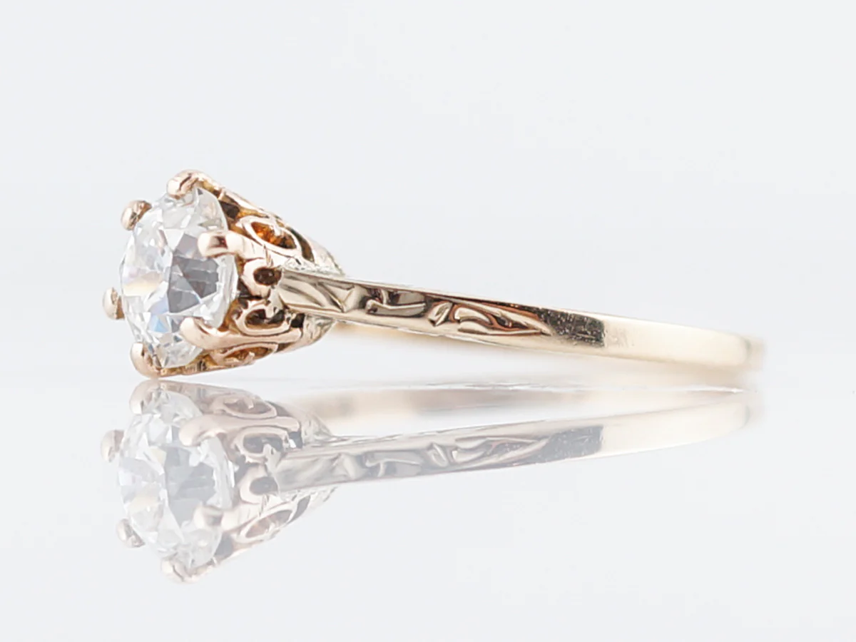Antique Engagement Ring Art Deco .81 Old European Cut Diamond in 14k Yellow Gold - Image 2