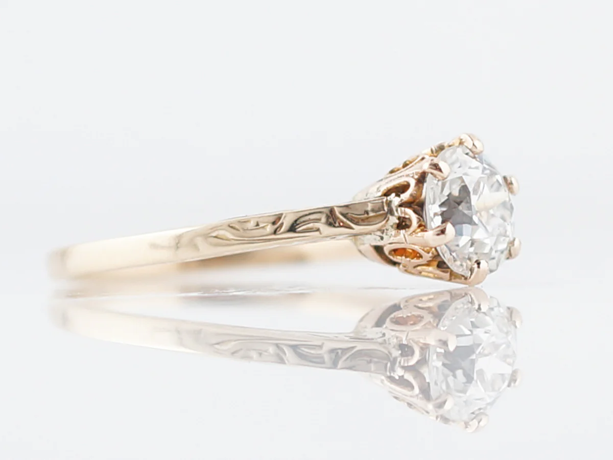 Antique Engagement Ring Art Deco .81 Old European Cut Diamond in 14k Yellow Gold - Image 3