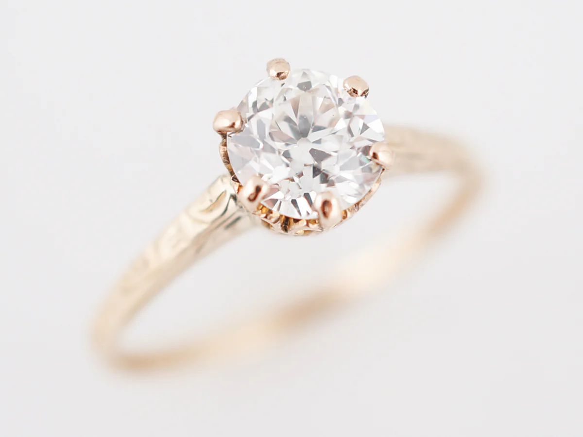Antique Engagement Ring Art Deco .81 Old European Cut Diamond in 14k Yellow Gold - Image 4