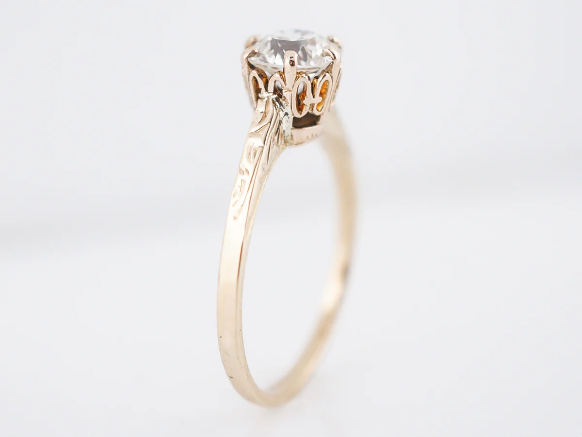 Antique Engagement Ring Art Deco .81 Old European Cut Diamond in 14k Yellow Gold - Image 5