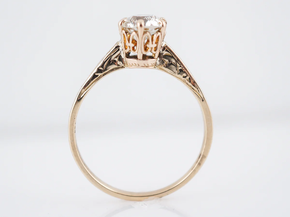 Antique Engagement Ring Art Deco .81 Old European Cut Diamond in 14k Yellow Gold - Image 6