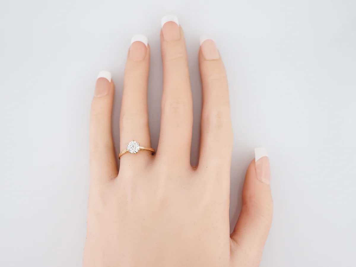 Antique Engagement Ring Art Deco .81 Old European Cut Diamond in 14k Yellow Gold - Image 7