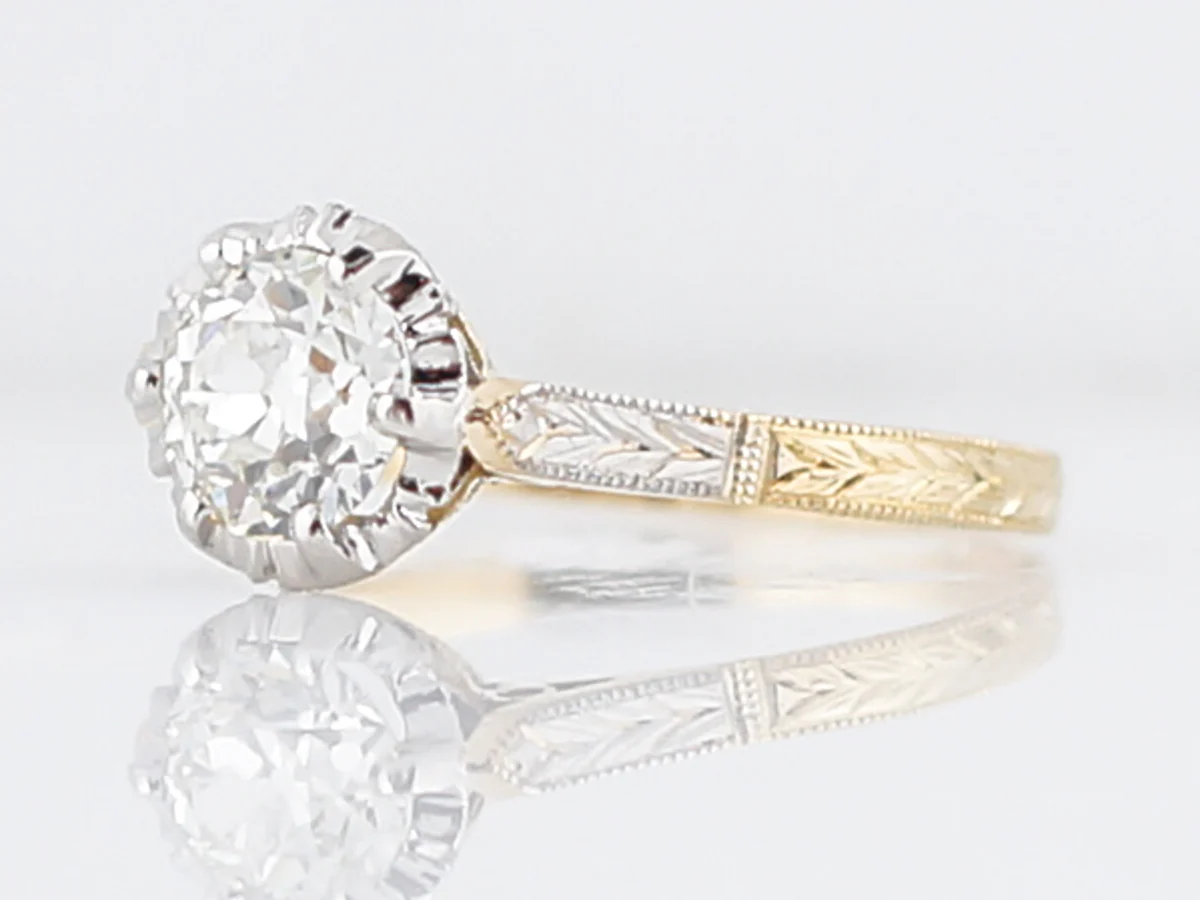 Antique Engagement Ring Art Deco .83 Old European Cut Diamond in 14k White & Yellow Gold - Image 2