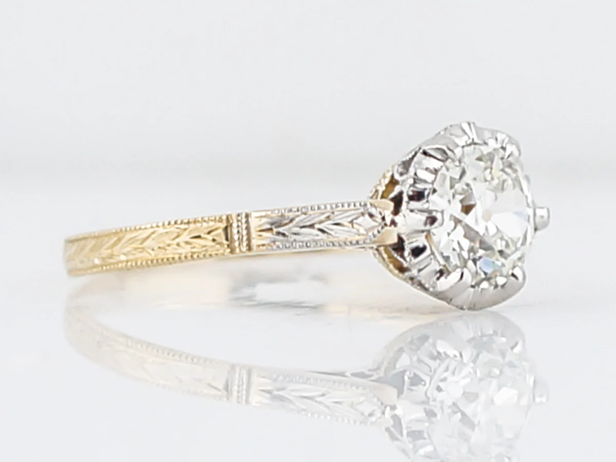Antique Engagement Ring Art Deco .83 Old European Cut Diamond in 14k White & Yellow Gold - Image 3