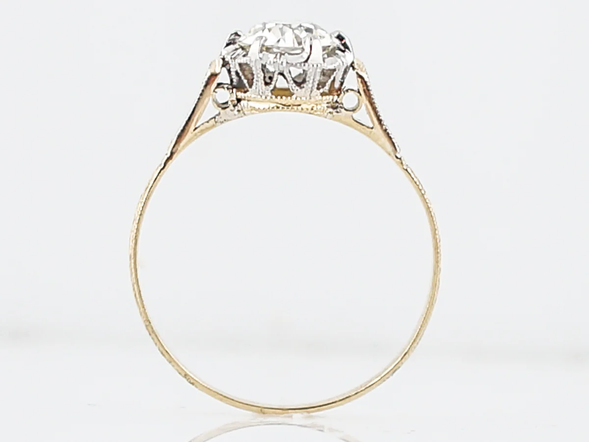 Antique Engagement Ring Art Deco .83 Old European Cut Diamond in 14k White & Yellow Gold - Image 4