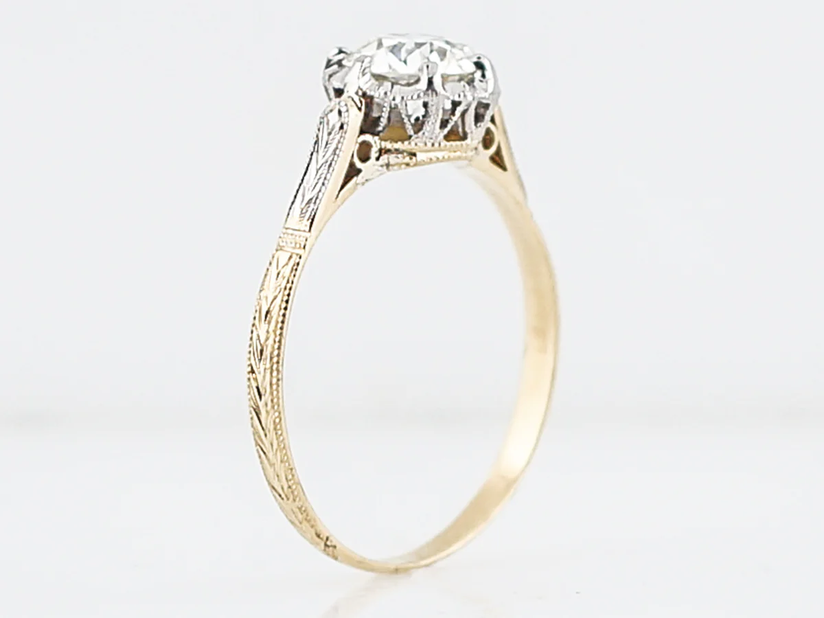 Antique Engagement Ring Art Deco .83 Old European Cut Diamond in 14k White & Yellow Gold - Image 5