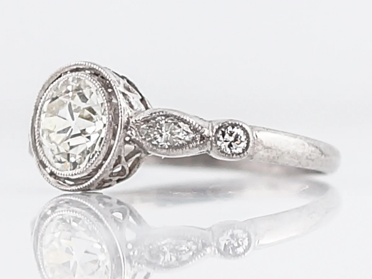 Antique Engagement Ring Art Deco .83 Old European Cut Diamond in Platinum - Image 2