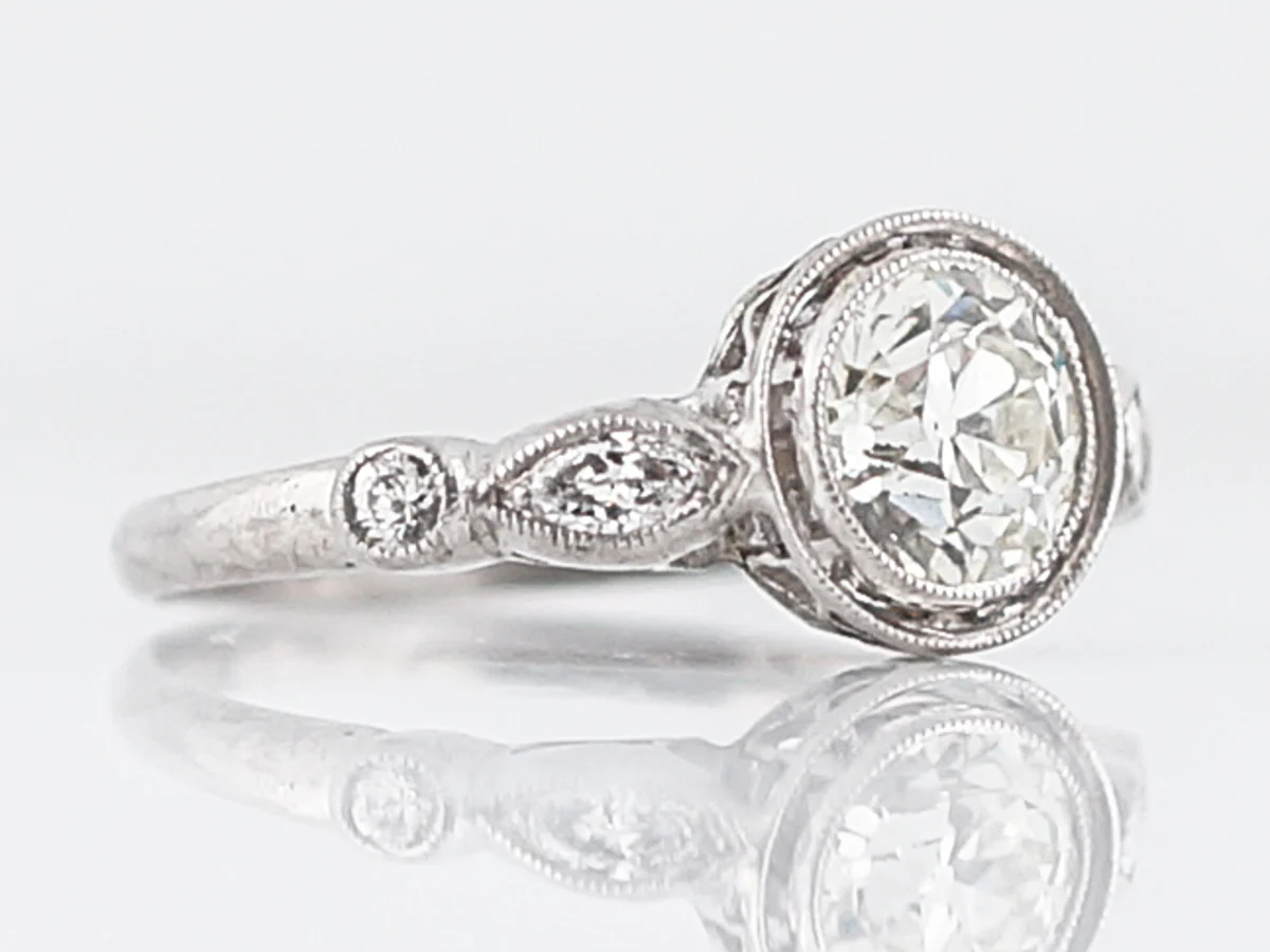 Antique Engagement Ring Art Deco .83 Old European Cut Diamond in Platinum - Image 3