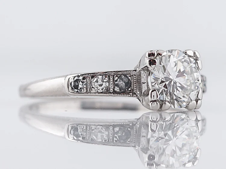 Antique Engagement Ring Art Deco .83 Round Brilliant Cut Diamond in Platinum - Image 2