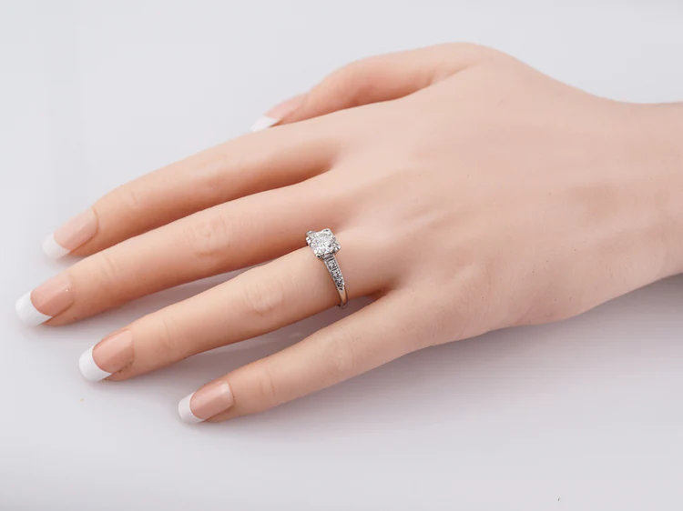 Antique Engagement Ring Art Deco .83 Round Brilliant Cut Diamond in Platinum - Image 9