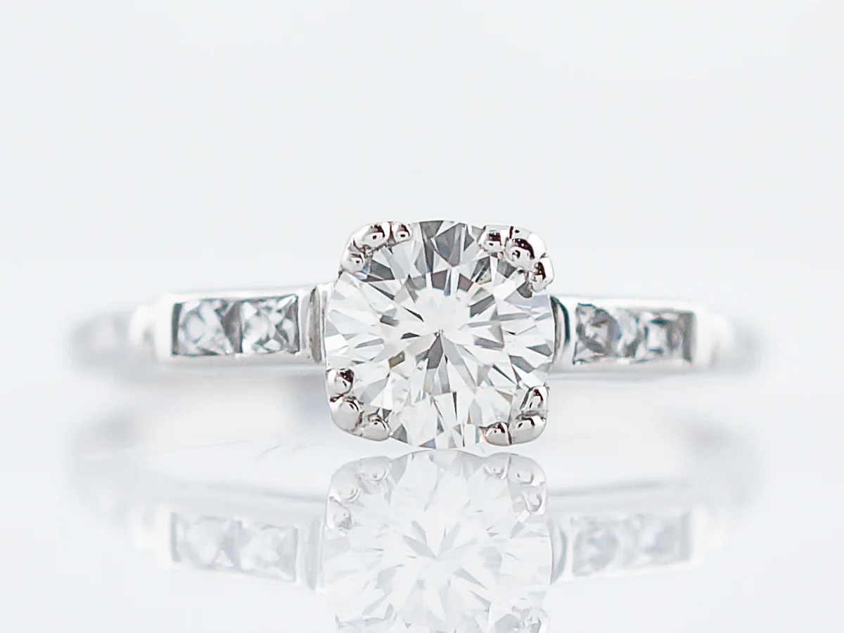 Antique Engagement Ring Art Deco .75 Round Brilliant & French Cut Diamonds in Platinum