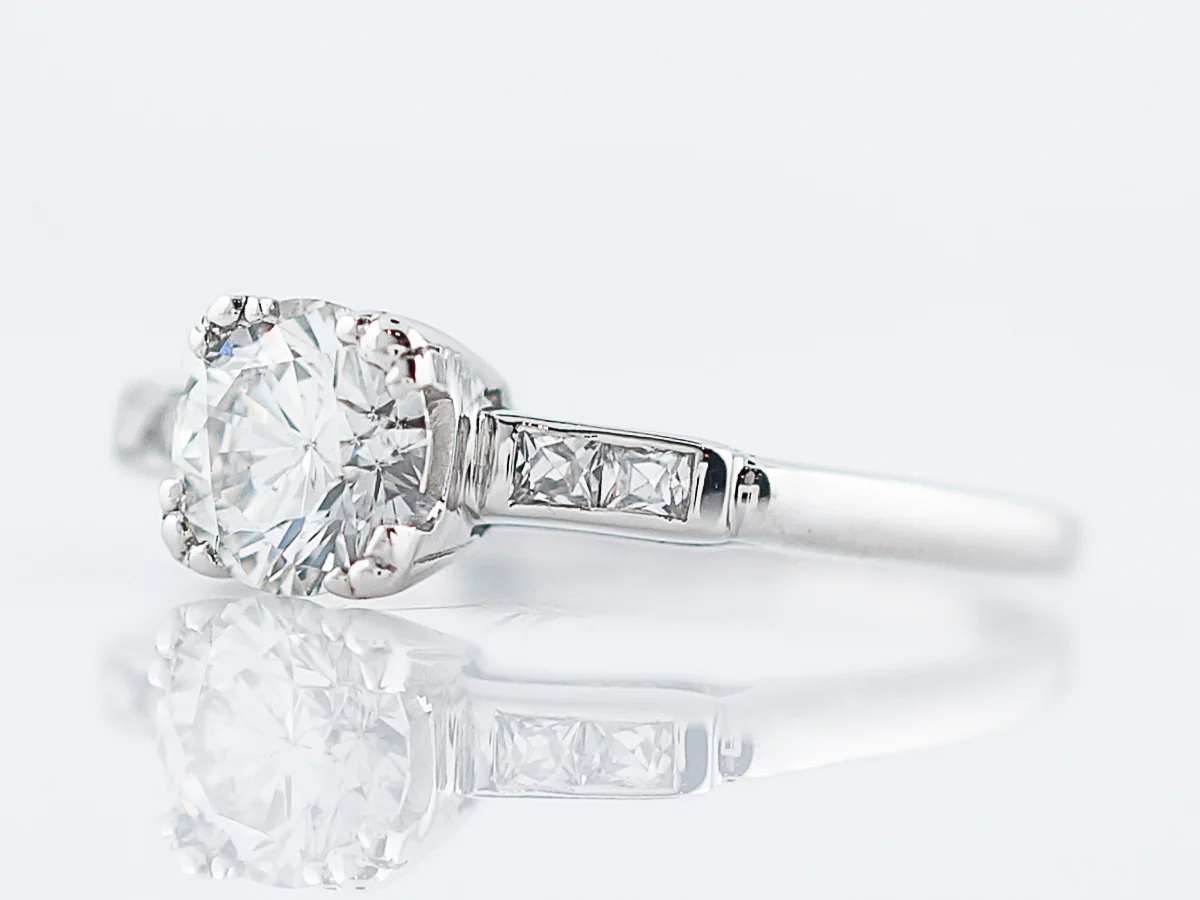 Antique Engagement Ring Art Deco .75 Round Brilliant & French Cut Diamonds in Platinum - Image 2
