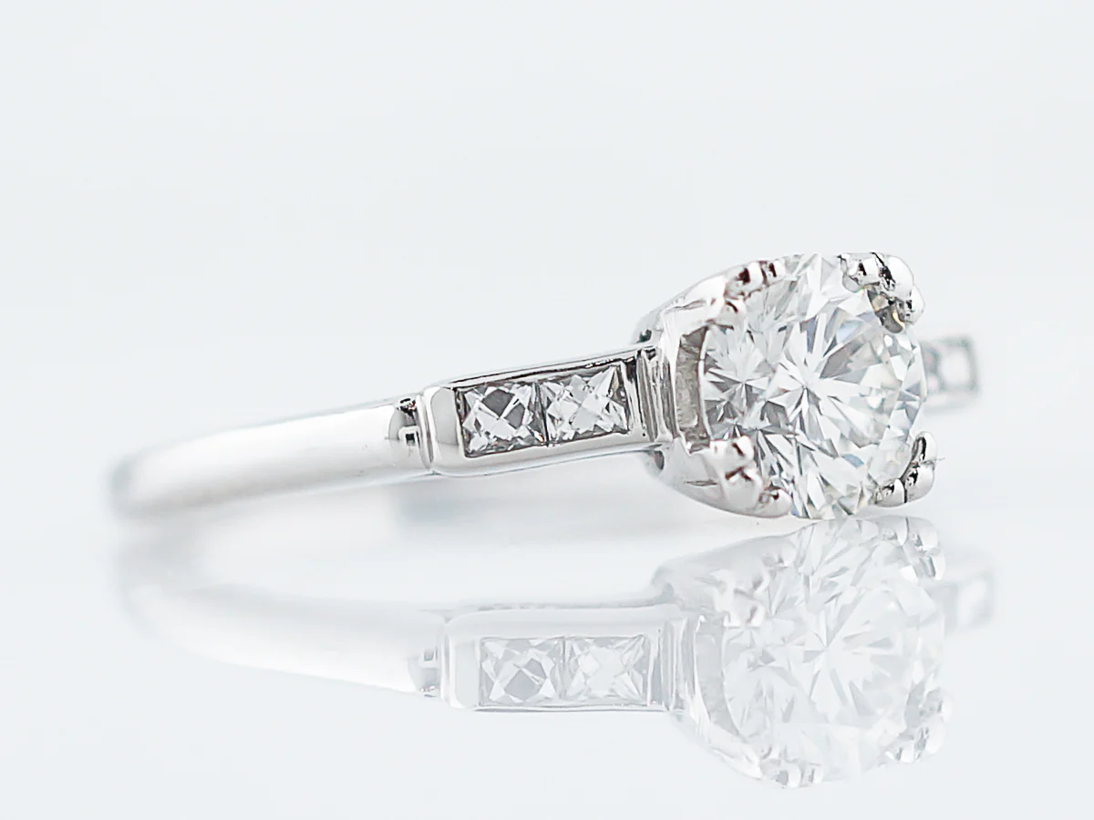 Antique Engagement Ring Art Deco .75 Round Brilliant & French Cut Diamonds in Platinum - Image 3